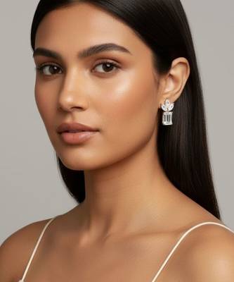 Emerald-Cut Cluster Stud Earrings | 925 Sterling Silver 18k Gold Plated | Daily Wear Studs 2