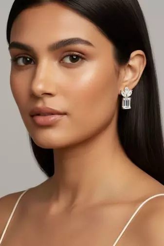 Emerald-Cut Cluster Stud Earrings | 925 Sterling Silver 18k Gold Plated | Daily Wear Studs