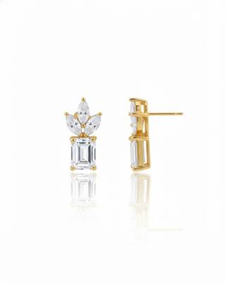 Emerald-Cut Cluster Stud Earrings | 925 Sterling Silver 18k Gold Plated | Daily Wear Studs 3
