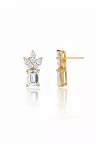 Emerald-Cut Cluster Stud Earrings | 925 Sterling Silver 18k Gold Plated | Daily Wear Studs