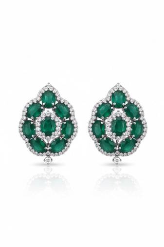 Emerald cabochon cluster studs (rhodium finish)