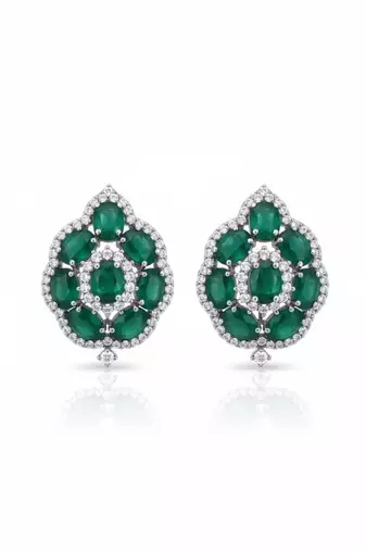Emerald cabochon cluster studs (rhodium finish)