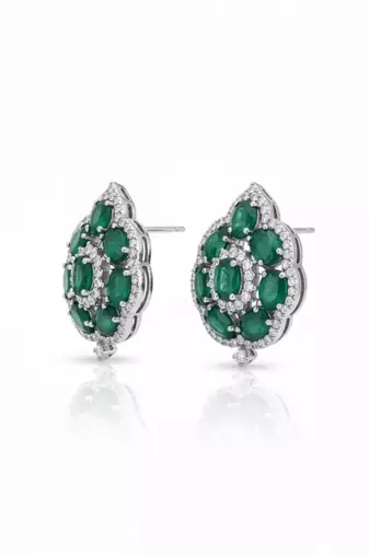 Emerald Stone Cluster Stud Earrings | Bold Statement Studs for Women