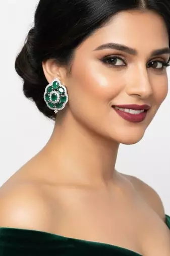 Emerald Stone Cluster Stud Earrings | Bold Statement Studs for Women