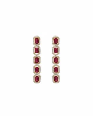 Ruby Emerald Cut Drop Earrings for Women | Statement Red Stone Earrings|18K Gold Plated 1