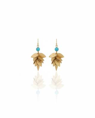 Turquoise Leaf Dangler Earrings | Elegant Blue Stone Drop Earrings | Boho Chic Statement Wear 1