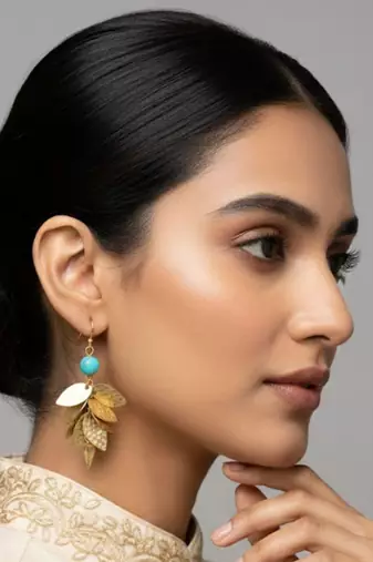 Turquoise Leaf Dangler Earrings | Elegant Blue Stone Drop Earrings | Boho Chic Statement Wear