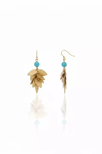 Turquoise Leaf Dangler Earrings | Elegant Blue Stone Drop Earrings | Boho Chic Statement Wear