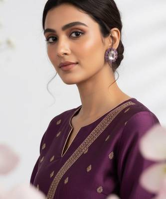 Gold Plated Floral Polki Studs with Red Pink Stones | Statement Ethnic Earrings for Women 2