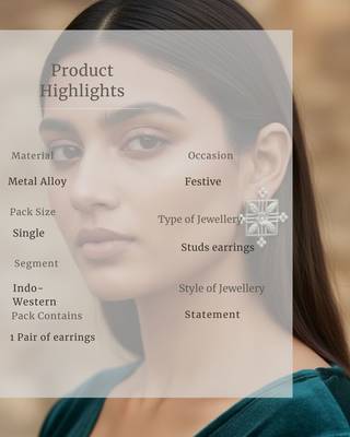 Silver Rectangle Ethnic Bold Statement Studs | Minimal Geometric Party Earrings | Modern Ethnic Wear 3