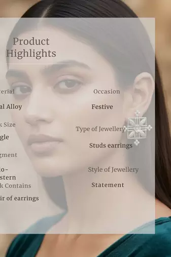 Silver Rectangle Ethnic Bold Statement Studs | Minimal Geometric Party Earrings | Modern Ethnic Wear