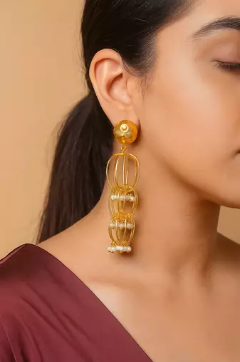 Aurora 18K Gold Plated Long Dangle Earrings | Elegant Fusion Party Wear Statement Jewellery