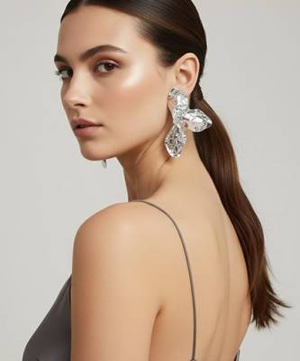 Hammered Floral Statement Earrings | Silver toned Party Wear Jewellery 2