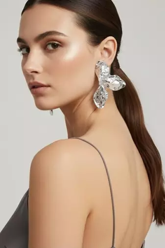 Hammered Floral Statement Earrings | Silver toned Party Wear Jewellery