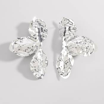 Hammered Floral Statement Earrings | Silver toned Party Wear Jewellery 3