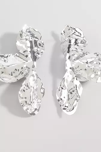 Hammered Floral Statement Earrings | Silver toned Party Wear Jewellery