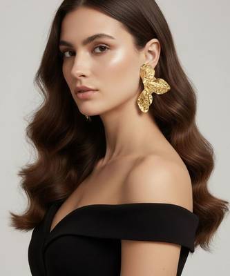 Hammered Floral Statement Earrings | Gold Plated Party Wear Jewellery 2