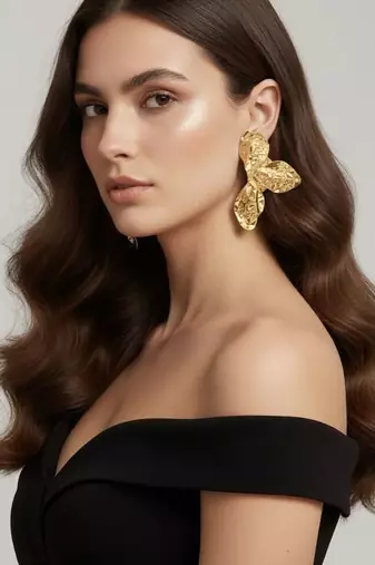 Hammered Floral Statement Earrings | Gold Plated Party Wear Jewellery