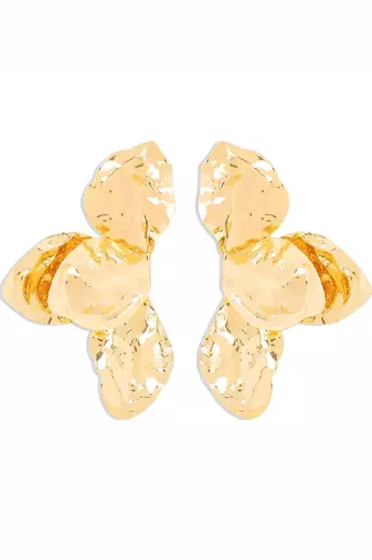 Hammered Floral Statement Earrings | Gold Plated Party Wear Jewellery