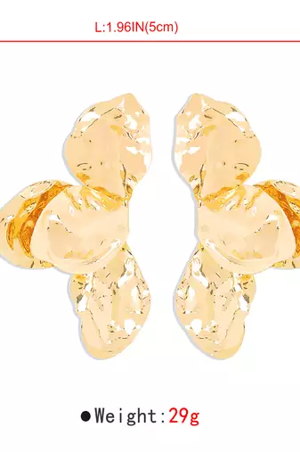 Hammered Floral Statement Earrings | Gold Plated Party Wear Jewellery