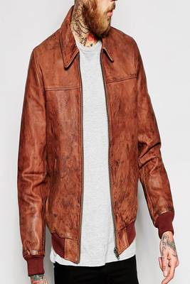 men's black real lambskin leather ribbed biker jacket 1