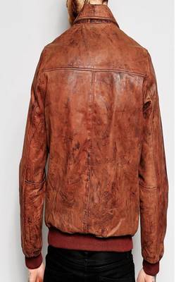 men's black real lambskin leather ribbed biker jacket 2