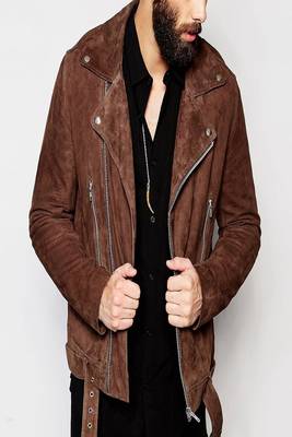 men's black 100% lambskin suede motorcycle biker jacket 1
