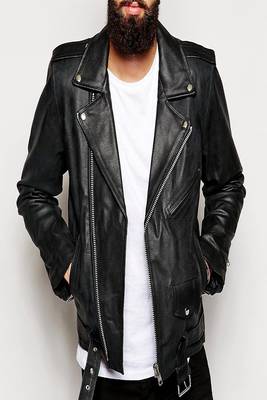 men's black genuine lambskin leather motorcycle biker jacket premium 1