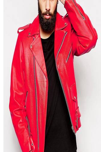 Men's motorcycle leather jacket genuine lambskin leather red biker