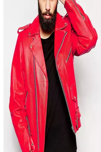 Men's motorcycle leather jacket genuine lambskin leather red biker