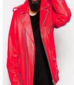 Men's motorcycle leather jacket genuine lambskin leather red biker