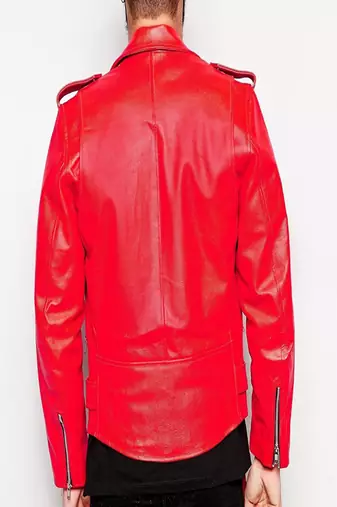 men's red genuine lambskin leather classic motorcycle jacket