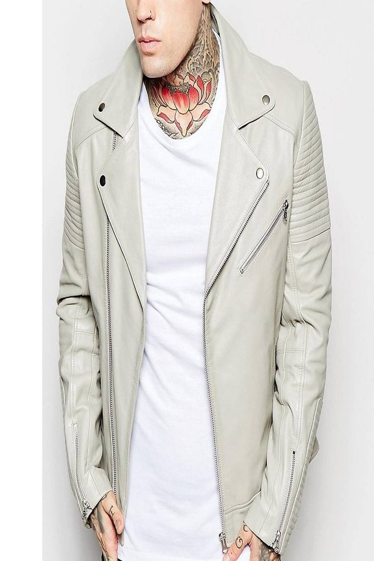 Men's motorcycle leather jacket genuine lambskin leather white biker jacket