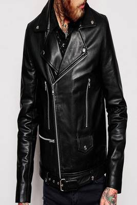 men's black lambskin leather biker jacket classic moto zip style 1