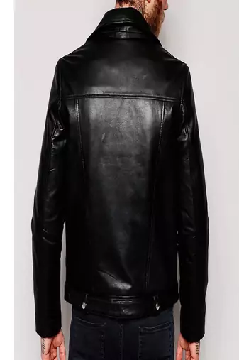 men's black lambskin leather biker jacket classic moto zip style