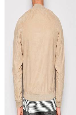men's beige suede leather bomber jacket ribbed cuffs and waist 2