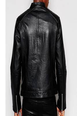 men's black lambskin leather biker jacket classic moto zip style premium 2