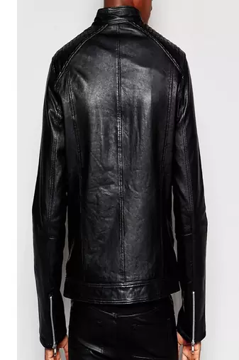 men's black lambskin leather biker jacket classic moto zip style premium