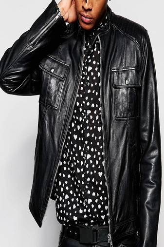 Men's motorcycle leather jacket genuine lambskin black biker leather style jacket