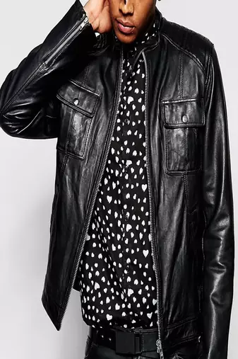 Men's motorcycle leather jacket genuine lambskin black biker leather style jacket