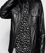 Men's motorcycle leather jacket genuine lambskin black biker leather style jacket