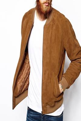 men's gold suede leather bomber jacket ribbed cuffs and waist 1