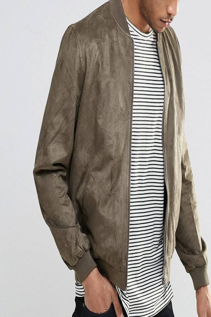 Men's bomber leather jacket genuine lambskin leather grey biker