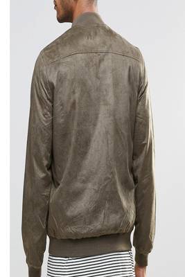men's grey lambskin leather bomber jacket ribbed cuffs and waist 2