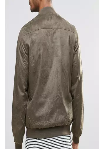 men's grey lambskin leather bomber jacket ribbed cuffs and waist