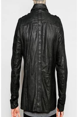 Men's real lambskin leather shirt full sleeves leather snap button black shirt 1