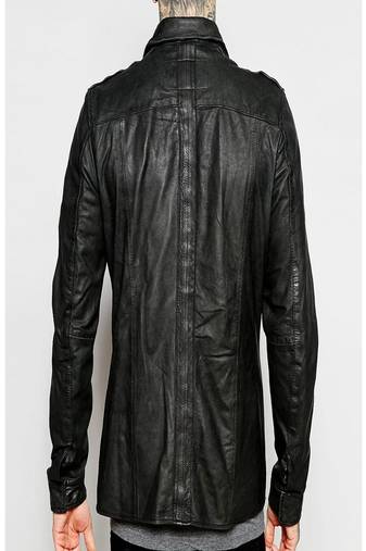 Men's real lambskin leather shirt full sleeves leather snap button black shirt