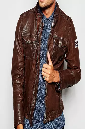 Men's real lambskin leather shirt full sleeves leather snap button brown shirt