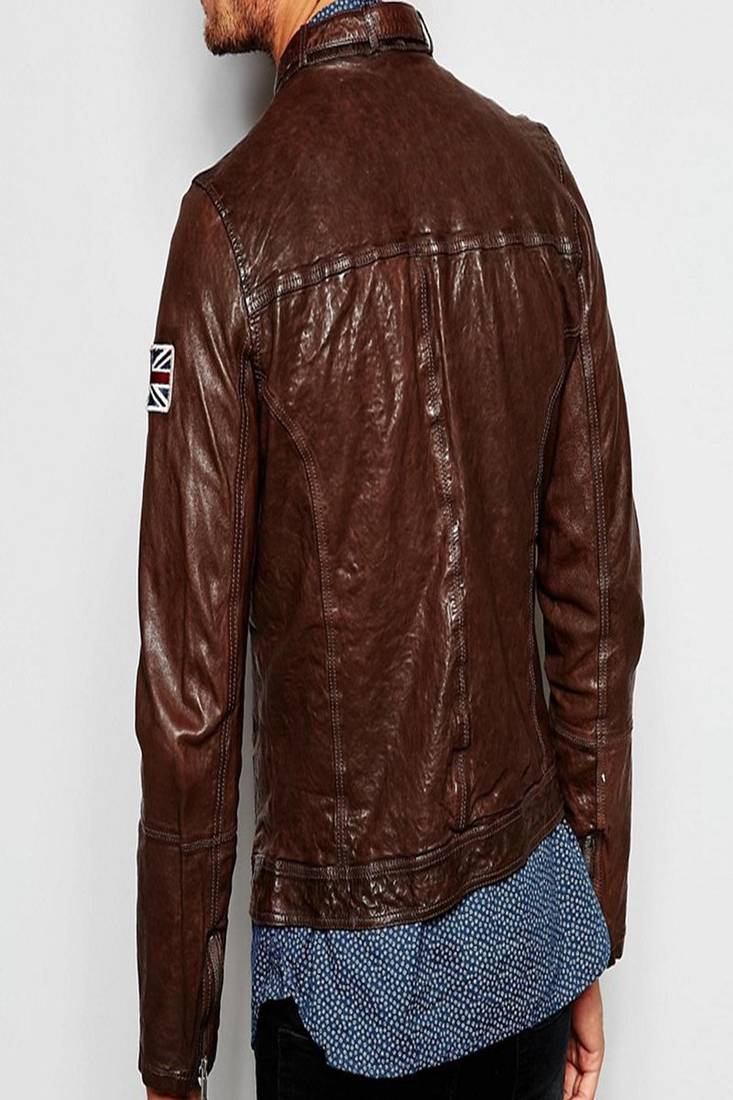 Men's real lambskin leather shirt full sleeves leather snap button brown shirt