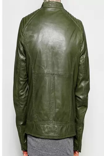 men's genuine lambskin leather biker jacket quilted shoulder detailing